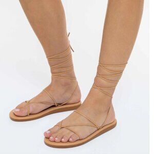 Ancient Greek Gladiator Tie-Up Tan Leather Boho Summer Sandals Size 11